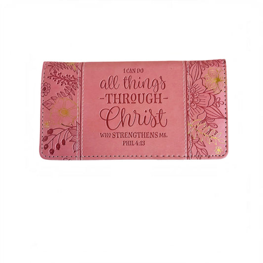 Through Christ Pink Checkbook Cover
