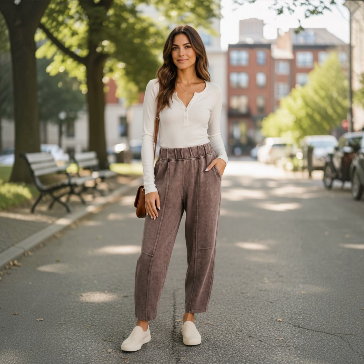 Mineral Wash Brown Elastic Pants
