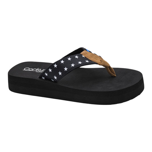 Liberty Black With Blue Flip Flops by Corkys(Final Sale)