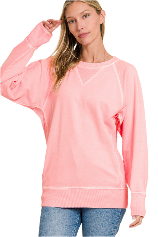 French Terry Pullover Sweatshirt With Pockets In Dusty Pink
