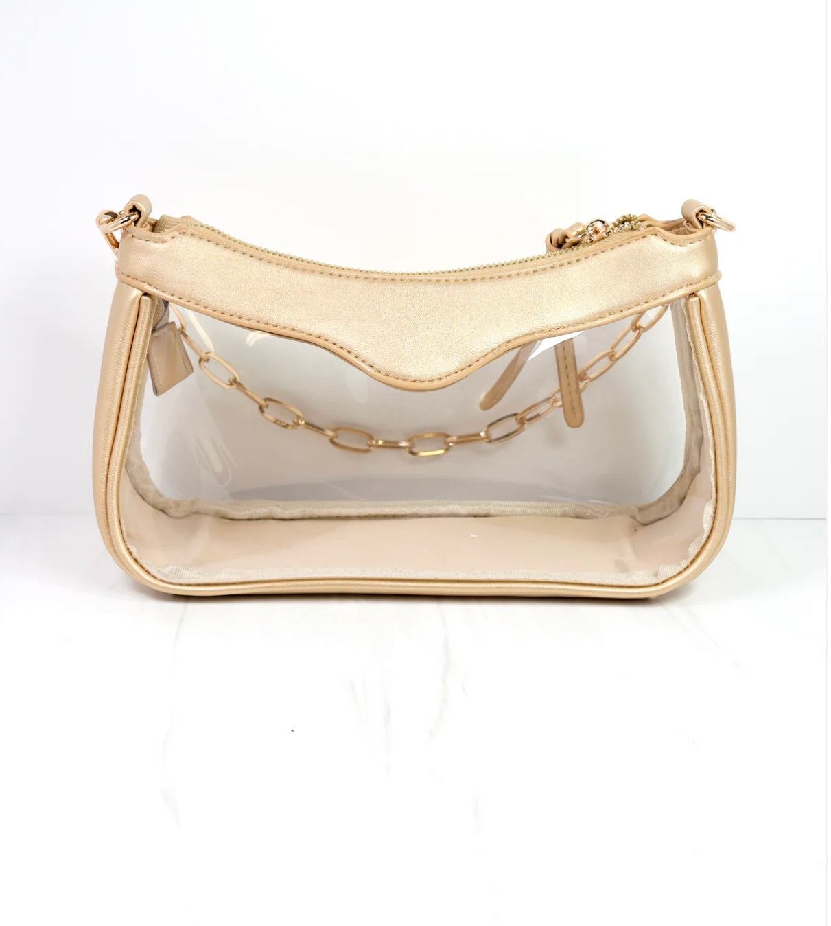 The Cassidy Clear Crossbody Handbag in Gold by Caroline Hill