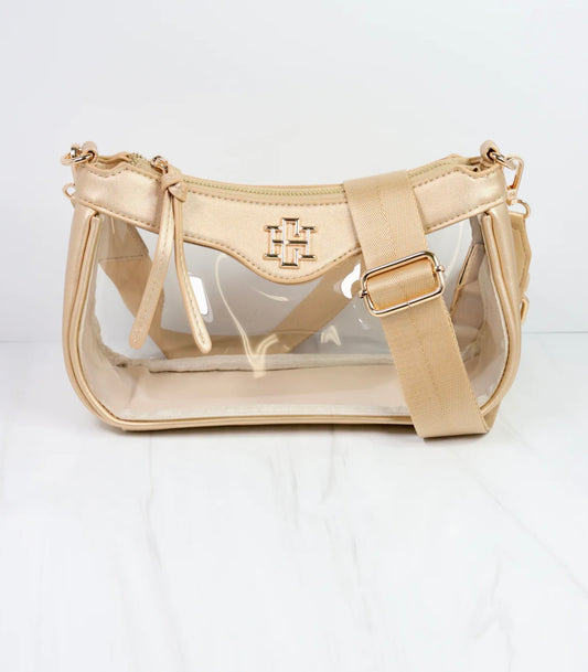 The Cassidy Clear Crossbody Handbag in Gold by Caroline Hill