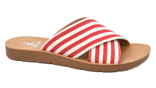 Dig It Red Natural Stripe Sandal by Corkys