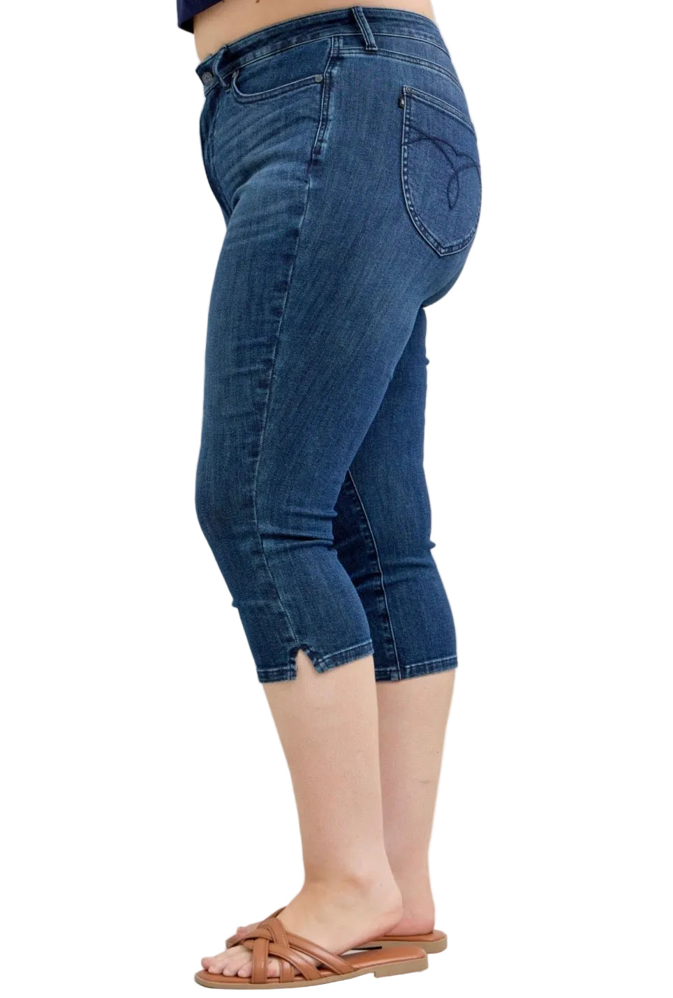 High Waist Tummy Control Dark Blue Capri by Judy Blue