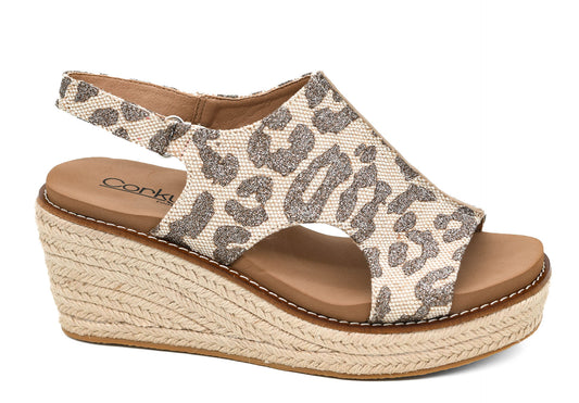 K Bye Tan Sparkle Leopard Wedge by Corkys