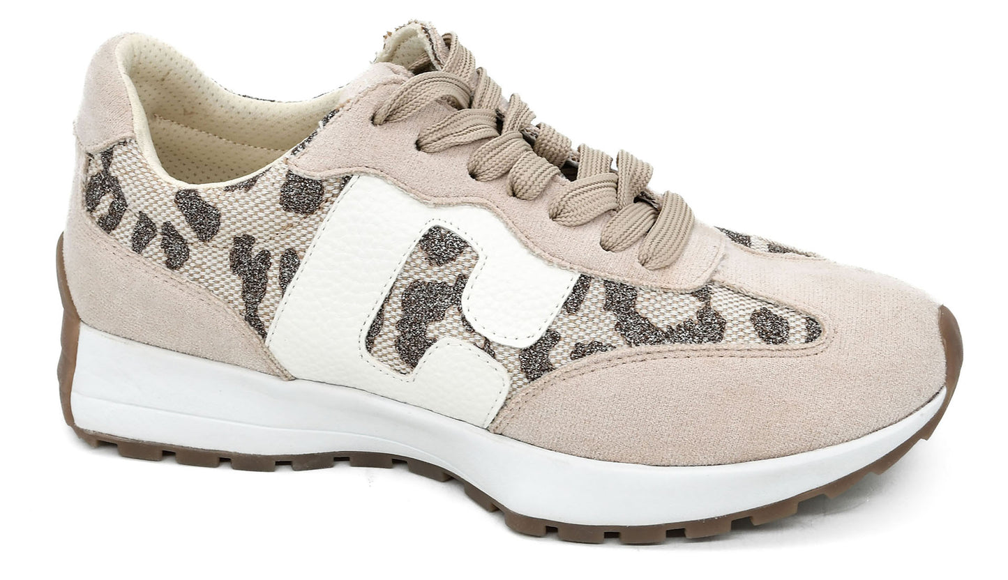 No Prob Sneakers in Tan Sparkle Leopard by Corkys