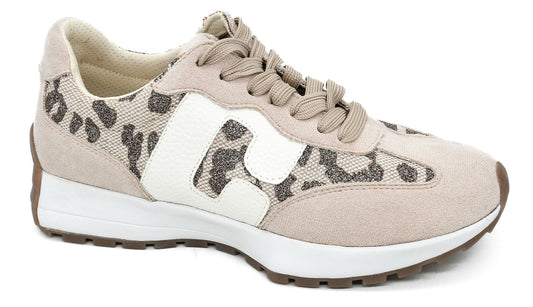 No Prob Sneakers in Tan Sparkle Leopard by Corkys