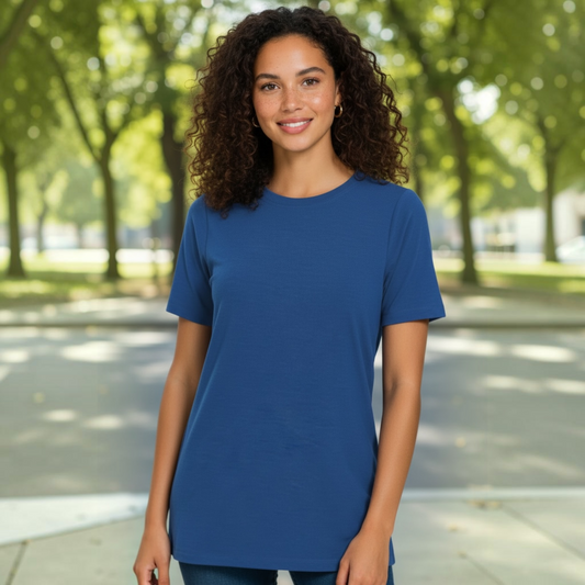 Short Sleeve Round Neck T-Shirt (Navy) by Zenana
