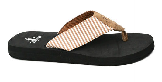 Summer Break Tan White Stripe Flip Flops by Corkys