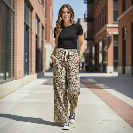 Khaki Animal Print Knit Pants