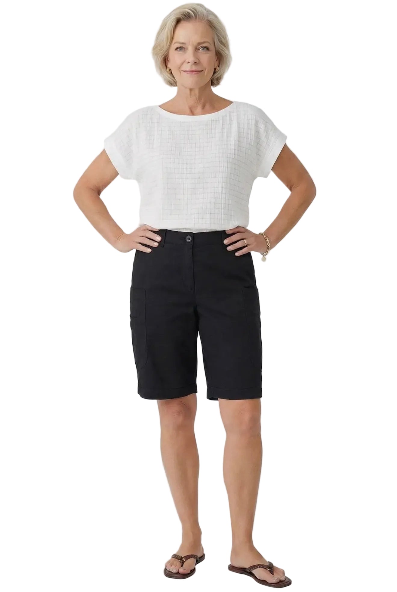 Wide Leg Bermuda Shorts with Big Pockets (Black)