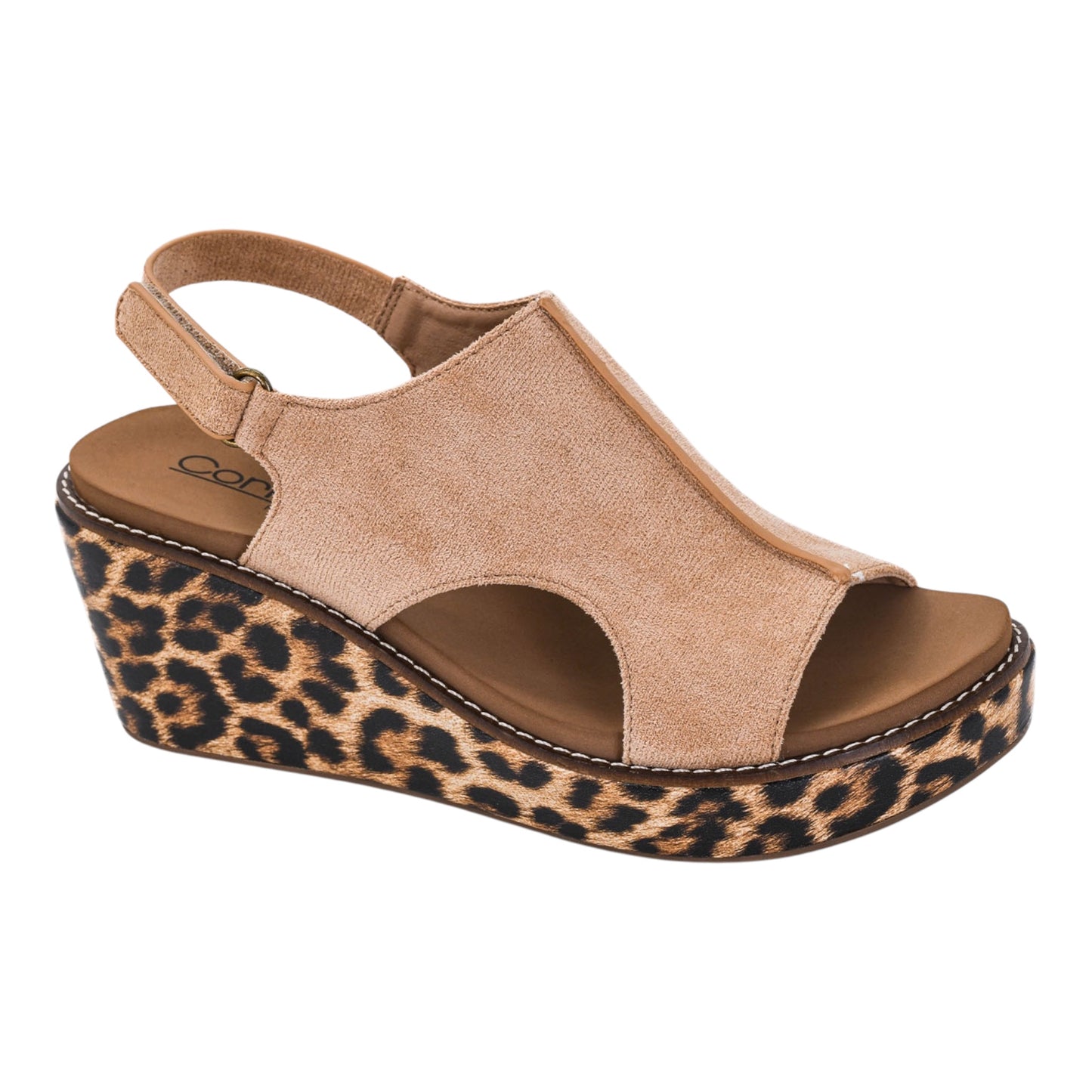 Carley Camel Leopard Combo Wedge by Corkys