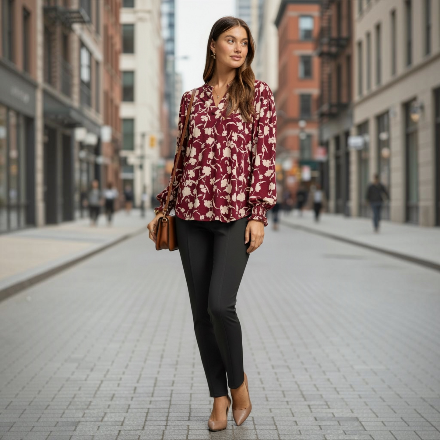 Lizzy Smocked Long Sleeve Top in Wine by Dear Scarlett