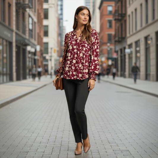 Lizzy Smocked Long Sleeve Top in Wine by Dear Scarlett