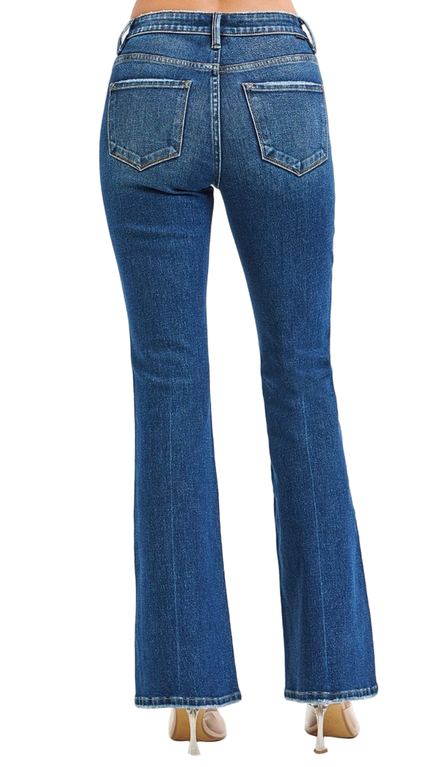 Tummy Control 4 Way Stretch High Rise Flare Jeans By Risen