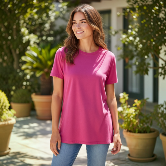 Short Sleeve Round Neck T-Shirt (Hot Pink) by Zenana