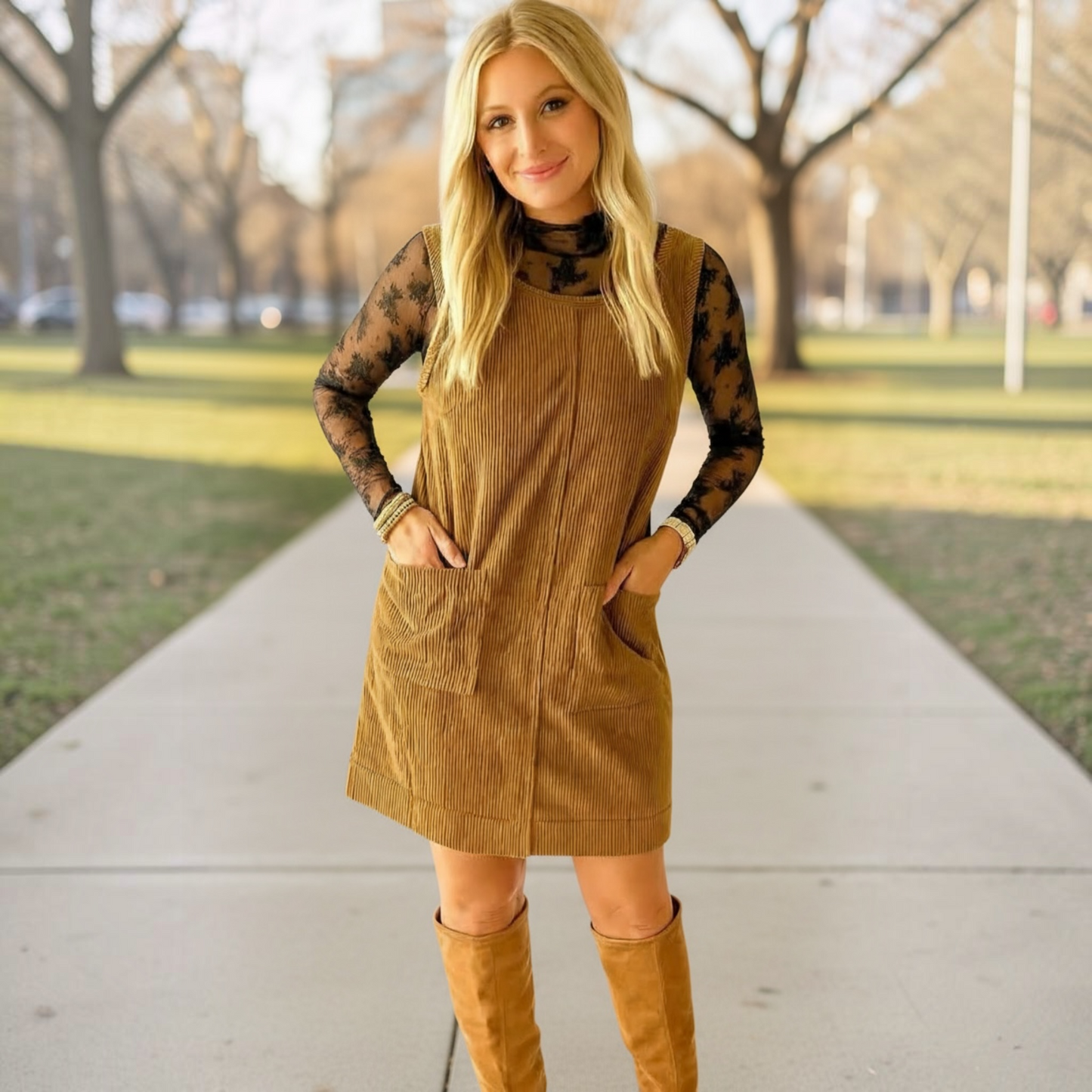 Beige Corduroy Mini Dress