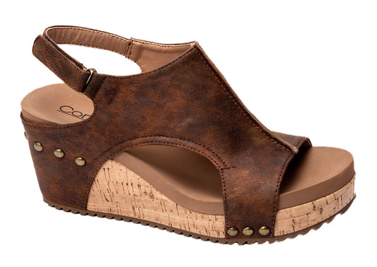 Carley Washed Cognac Wedge by Corkys