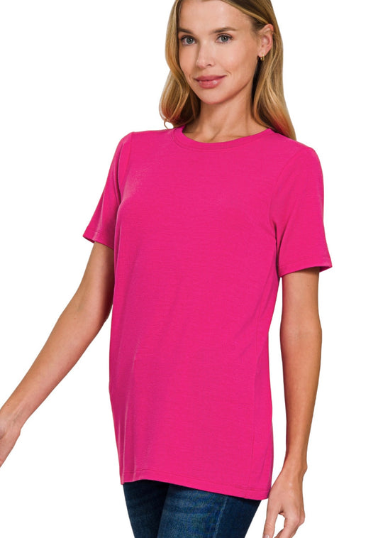 Short Sleeve Round Neck T-Shirt (Hot Pink) by Zenana
