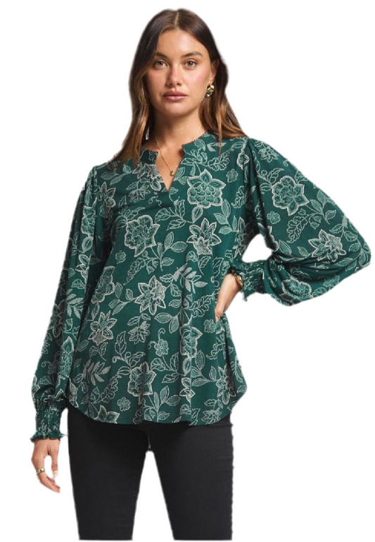 Lizzy Smocked Long Sleeve Top in Hunter Green by Dear Scarlett