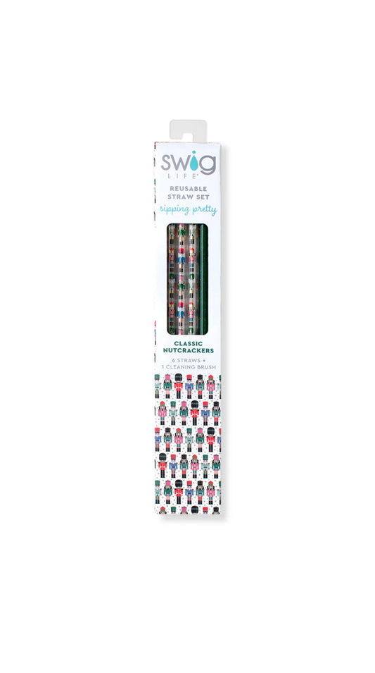 Swig (Classic Nutcracker+Green Glitter)Reusable Straw Set