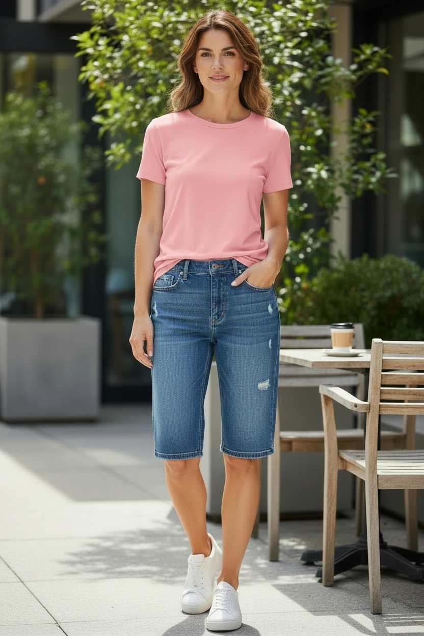 High waisted Distressed Bermuda Shorts by Zenana