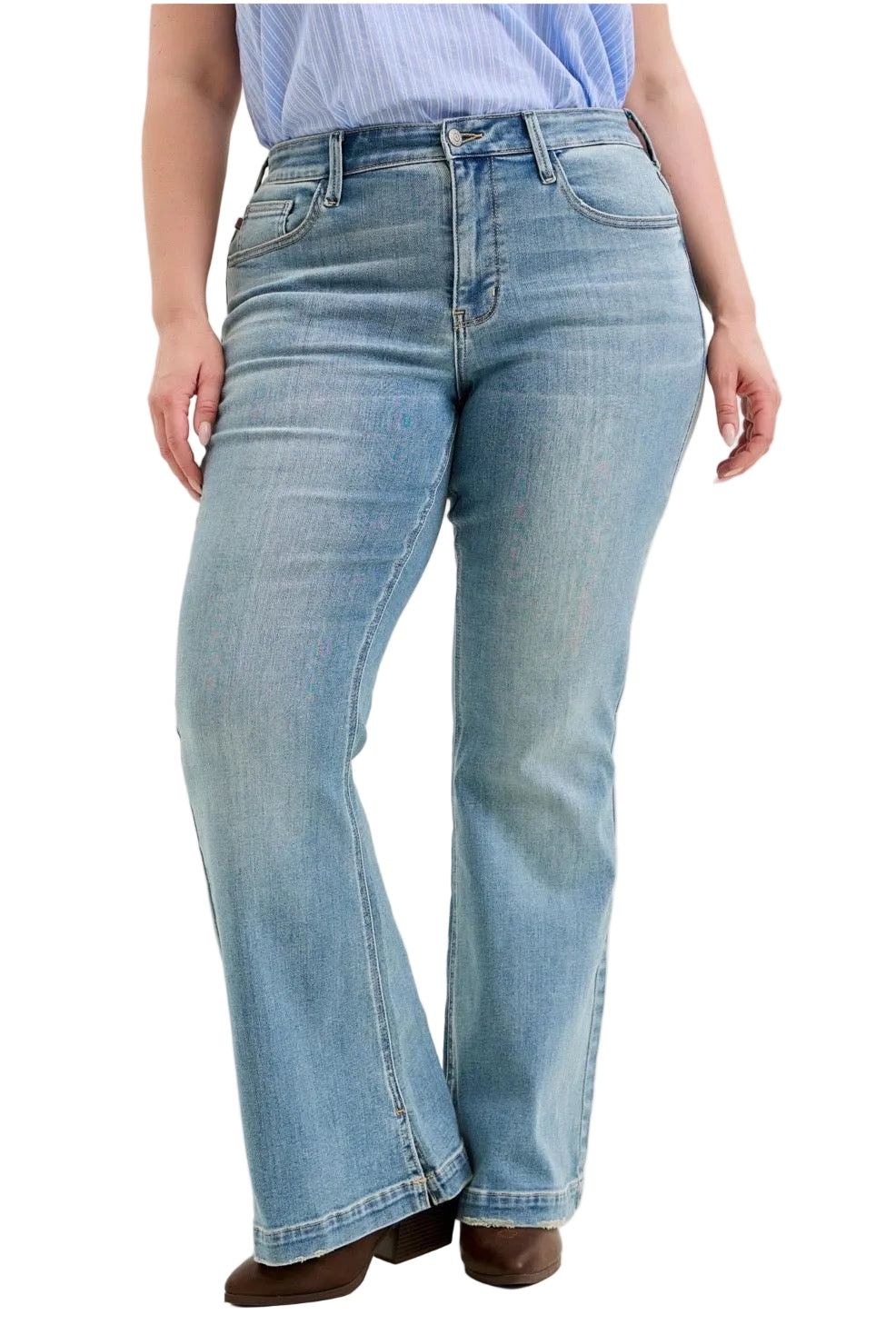 Mid Rise Short Inseam MD Flare Jeans by Judy Blue