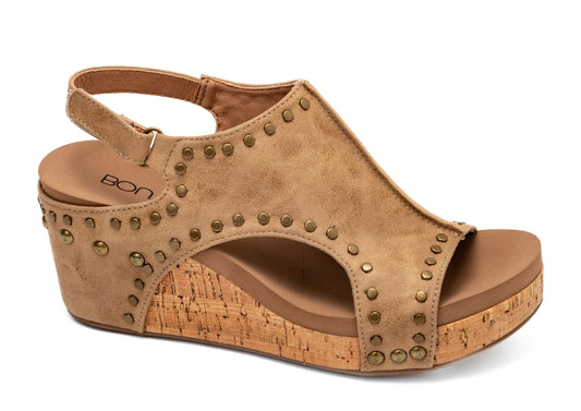 Carley Taupe Oil Pu Studs Wedge by Corkys