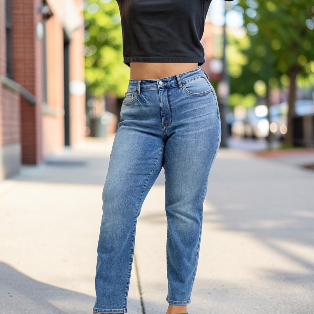 Vintage Light Wash Thermal Straight Jeans by Judy Blue