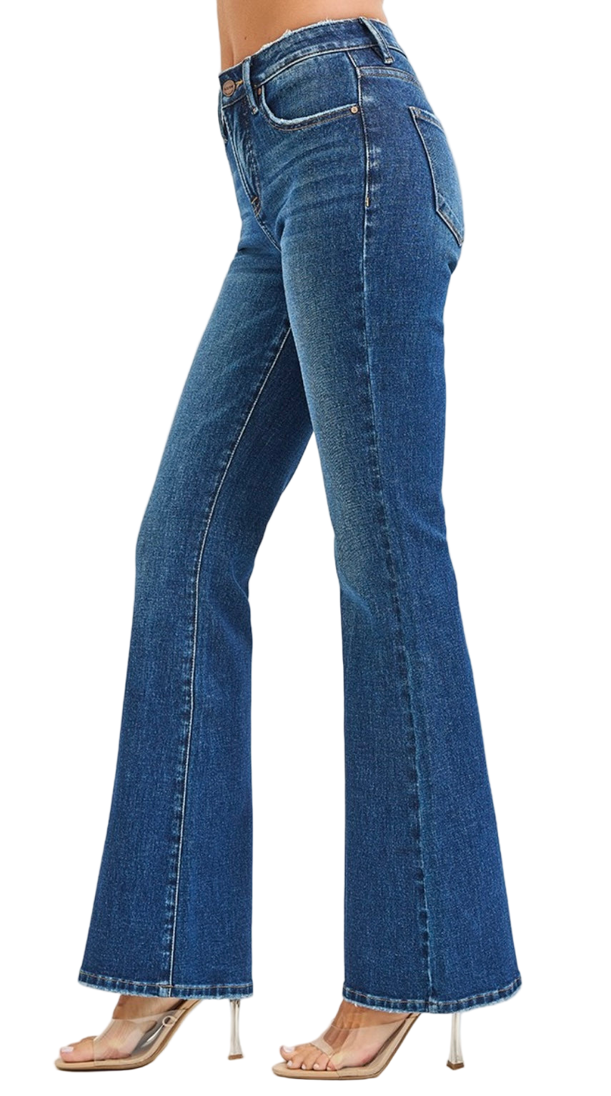 Tummy Control 4 Way Stretch High Rise Flare Jeans By Risen