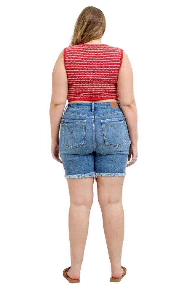 High Waist Dark Blue Bermuda Shorts by Judy Blue