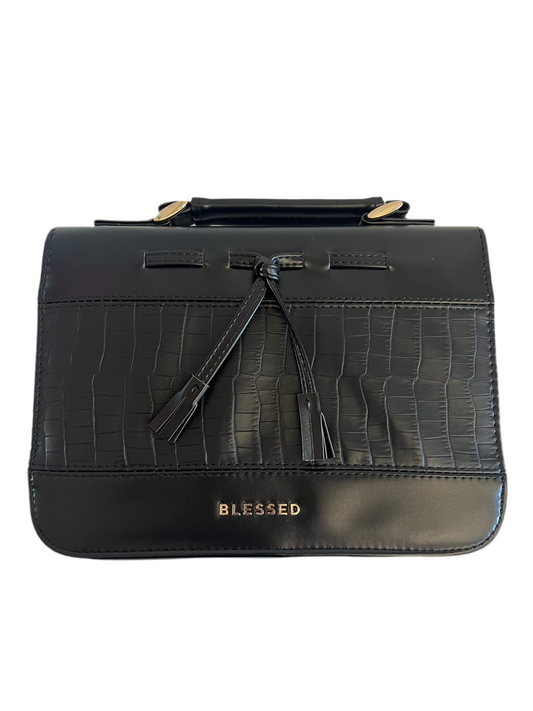 Blessed Black Croc Tassel Large Bible Cover