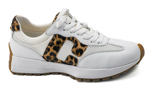 No Prob White With Leopard Sneaker by Corkys