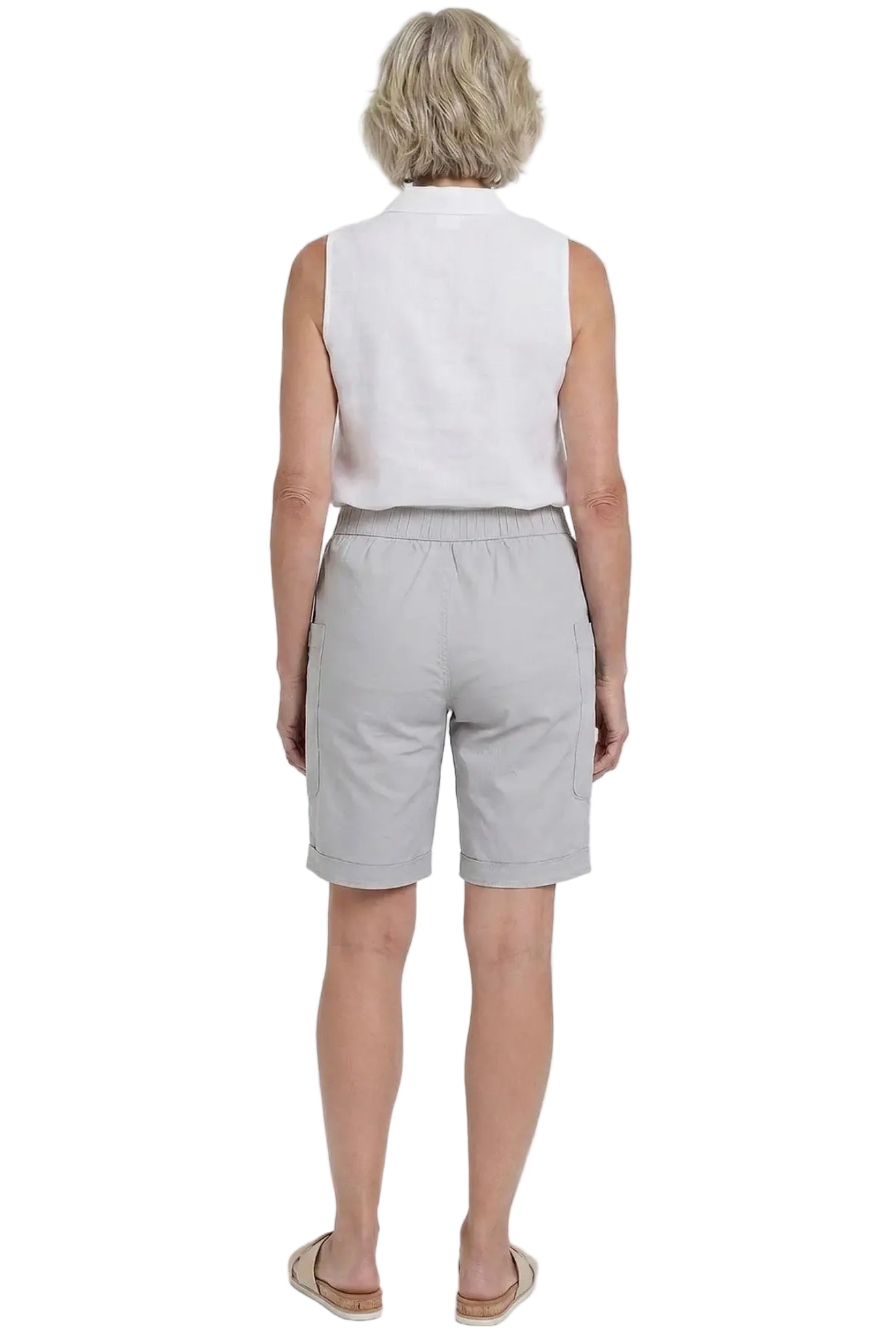 Wide Leg Bermuda Shorts with Big Pockets (Silver)