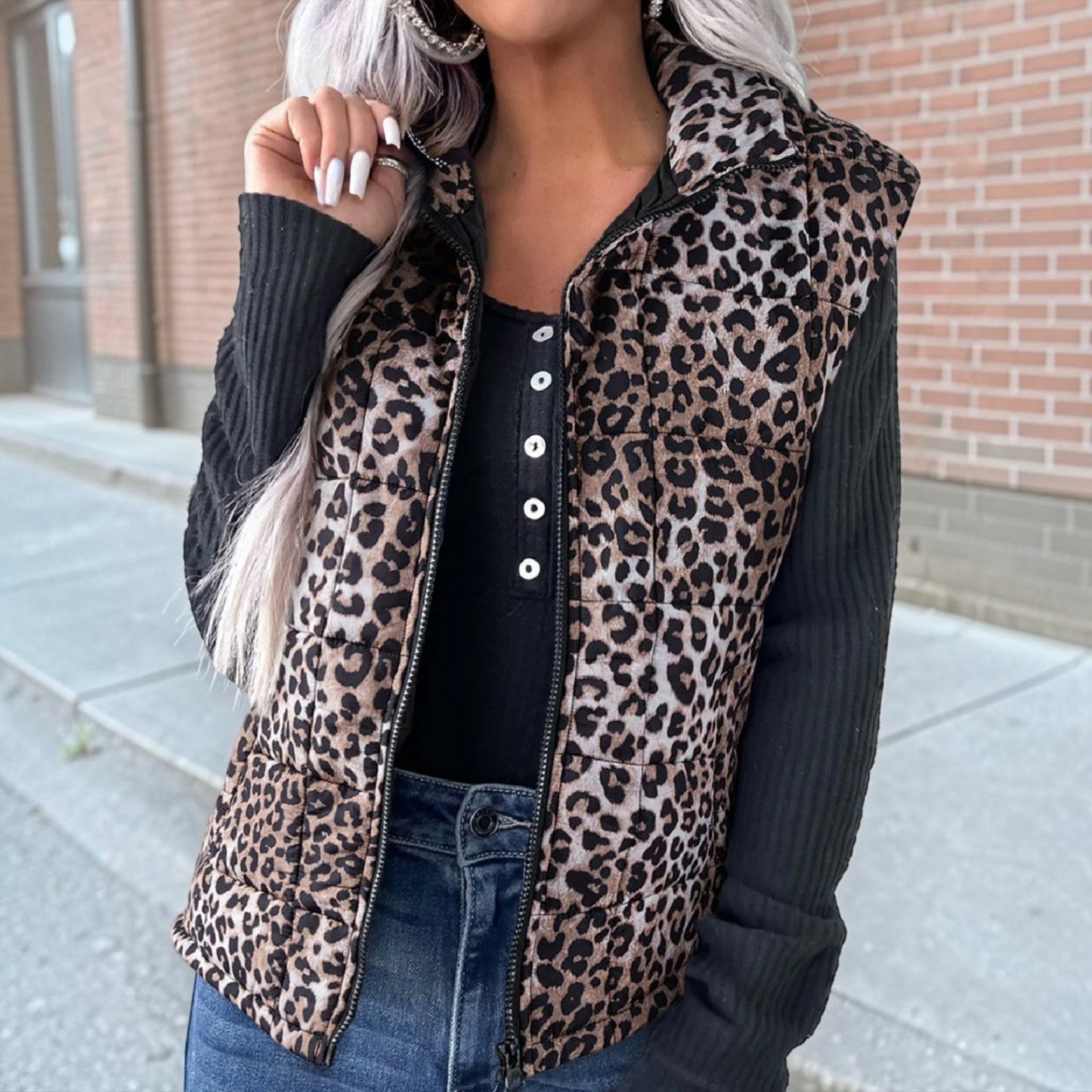 Brown Leopard Quilted Vest