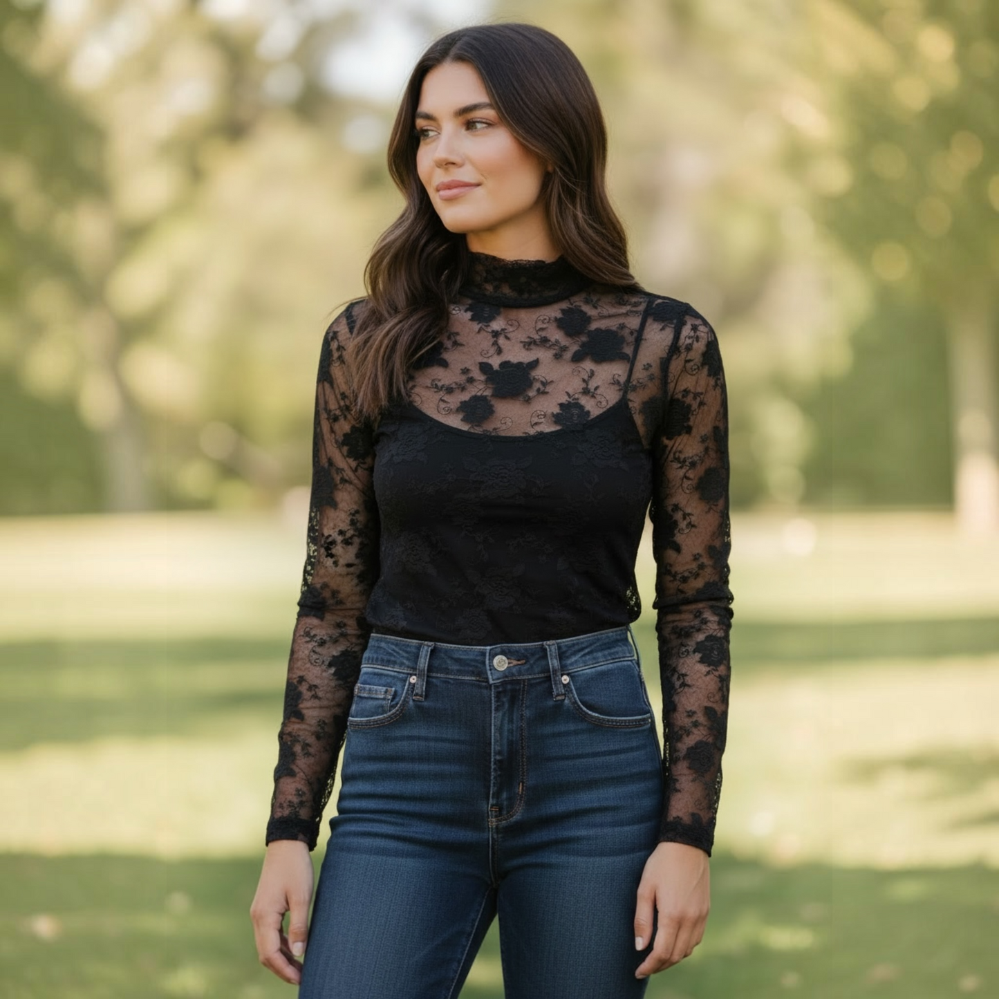 Black Floral Mesh Top