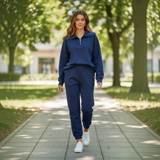 Quarter Zip Pullover + Jogger Travel Set in Navy by Dear Scarlett