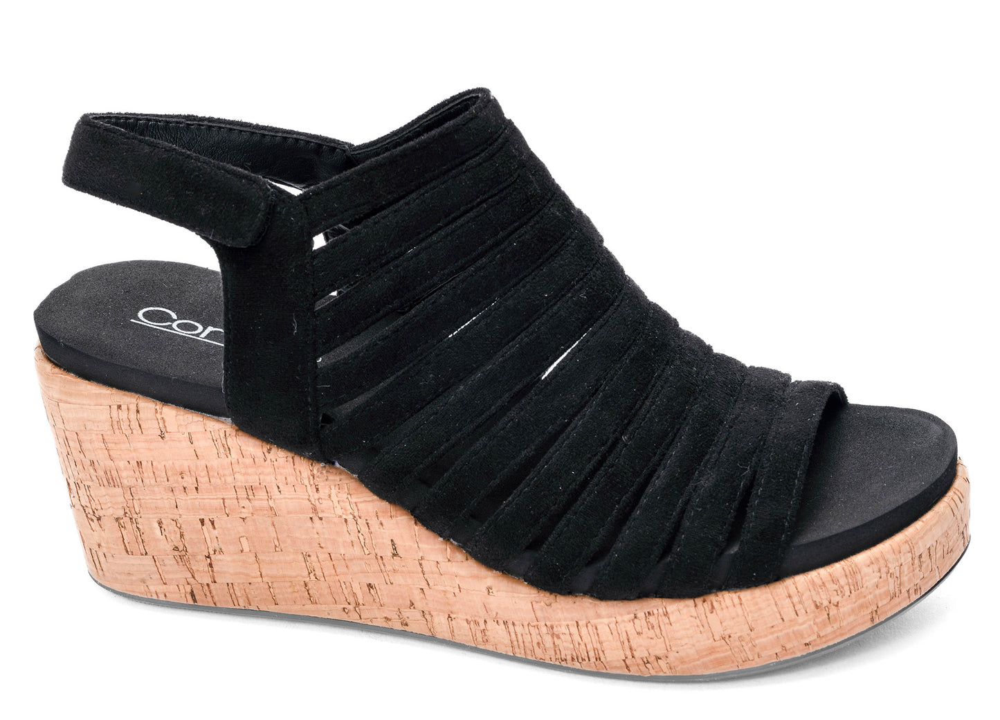 Oopsie Daisey Black Faux Suede Wedge by Corkys