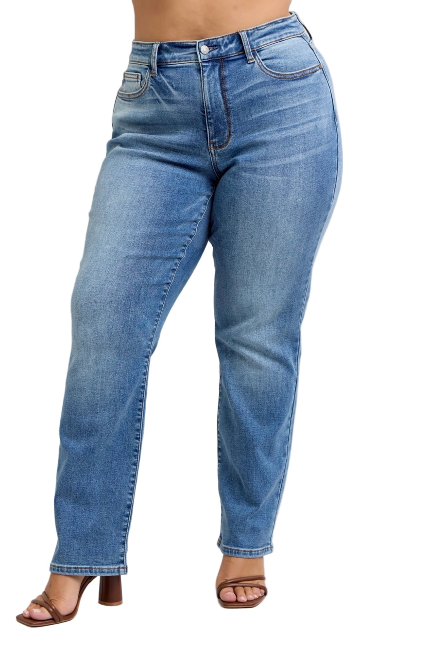 Vintage Wash Thermal Straight Jeans by Judy Blue