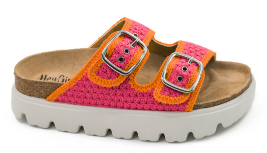 Rumor Has It Pink Orange Sandal by Corkys