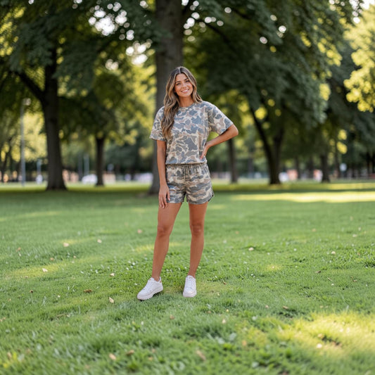 Camo Loose Top Short Set