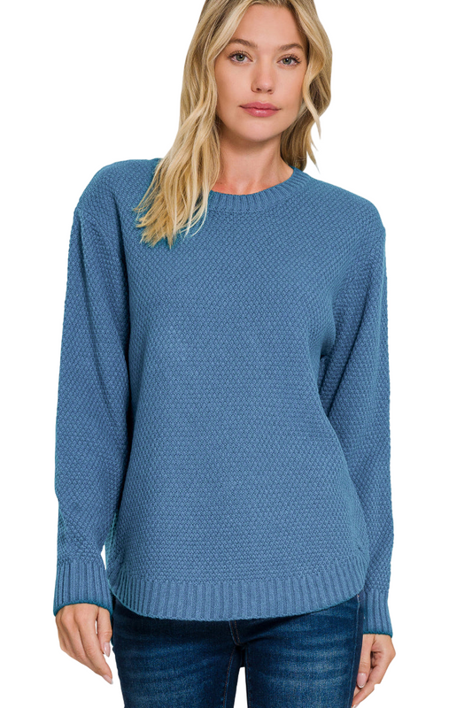 Round Neck Basic Sweater in Dusty Blue