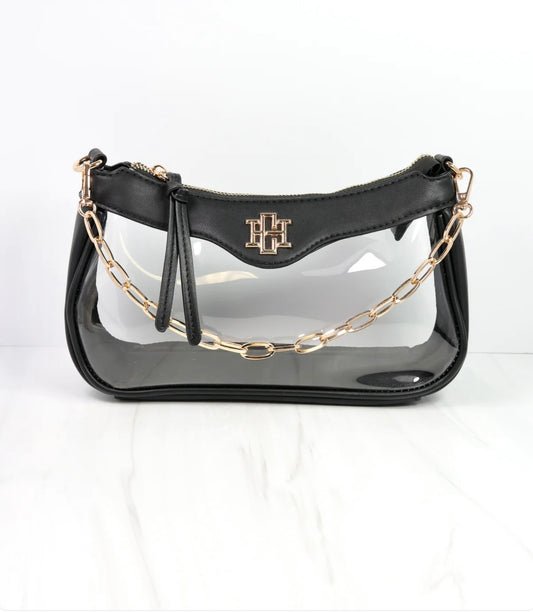 The Cassidy Clear Crossbody Handbag in Black by Caroline Hill