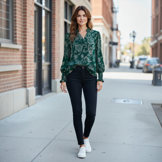 Lizzy Smocked Long Sleeve Top in Hunter Green by Dear Scarlett